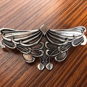 Art Nouveau Pewter Leaf Barrette Hair Clip